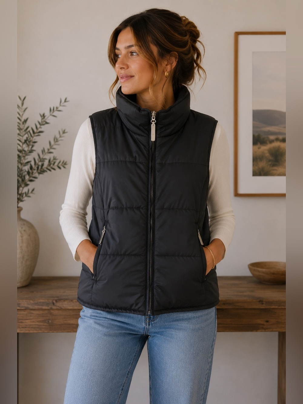 Mariposa Black Quilted Insulated Puffer Vest Women’s L
